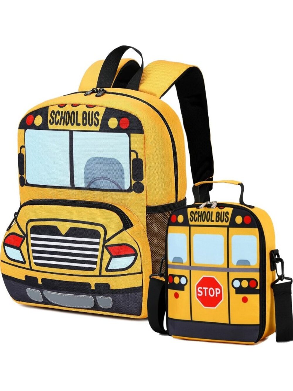 3D Toddler Backpack for Boys - School Bus Design, Insulated Lunch Box, Preschool